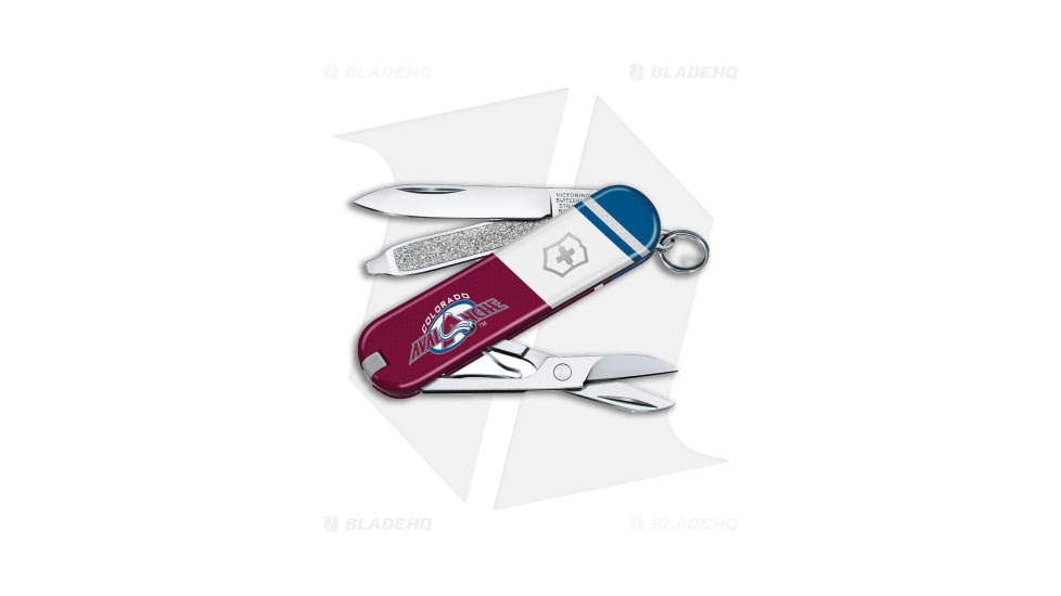 Victorinox Swiss Army Knife Classic SD Folding Knives, 1.55in, Blue/Red/White Handle, Colorado Avalanche, Steel/Blue/Red/White, 2.25in, BHQ-205615