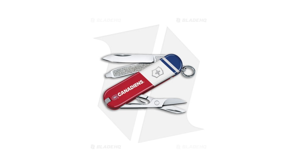 Victorinox Swiss Army Knife Classic SD Folding Knives, 1.55in, Blue/Red/White Handle, Montreal Canadiens, Steel/Blue/Red/White, 2.25in, BHQ-205621