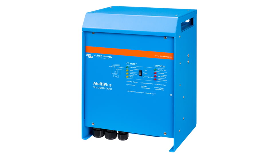 Victron Energy Multiplus Inverter/Charger, 12 volts, 3000W, 120 amps Battery Charger, 50 amps Transfer Switch, UL LISTED, Blue, PMP122301102