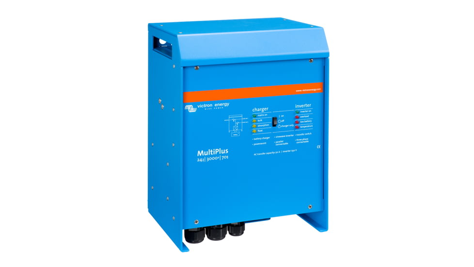 Victron Energy Multiplus Inverter/Charger, 24 volts, 3000W, 70 amps Battery Charger, 50 amps Transfer Switch, Blue, PMP243021102