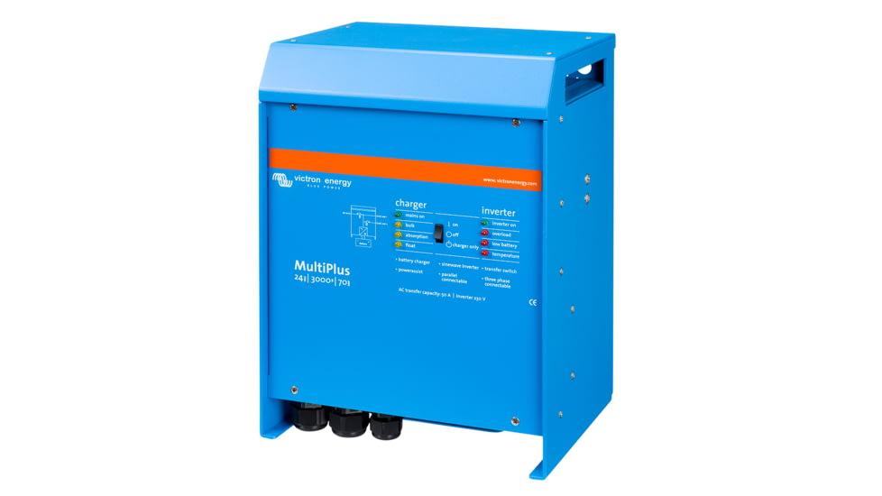 Victron Energy Multiplus Inverter/Charger, 24 volts, 3000W, 70 amps Battery Charger, 50 amps Transfer Switch, Blue, PMP243021102