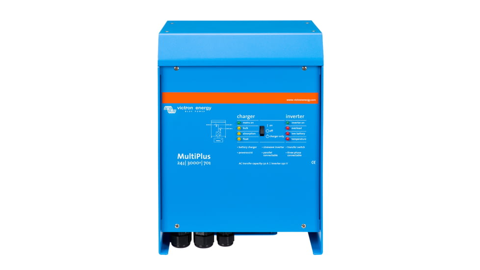 Victron Energy Multiplus Inverter/Charger, 24 volts, 3000W, 70 amps Battery Charger, 50 amps Transfer Switch, Blue, PMP243021102