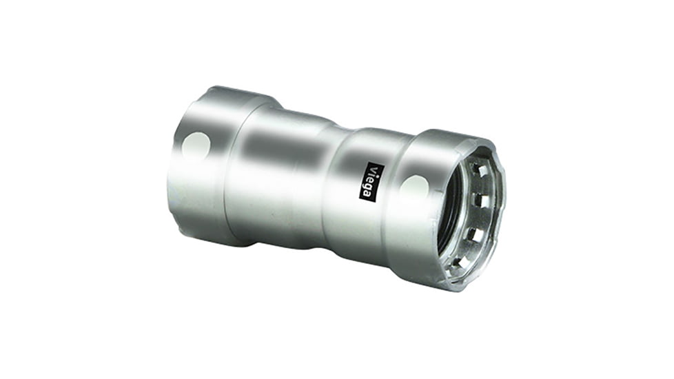 Viega MegaPress 1/2in Stainless Steel 304 Coupling w/Stop - Double Press Connection - Smart Connect Technology, 95285