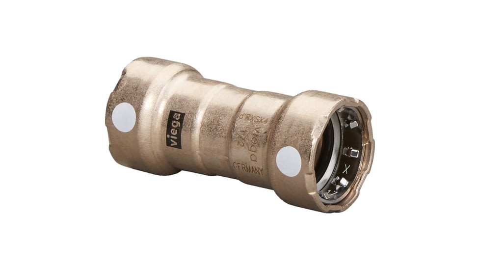 Viega MegaPress 3/4in Copper Nickel Coupling w/Stop Double Press Connection - Smart Connect Technology, 88385