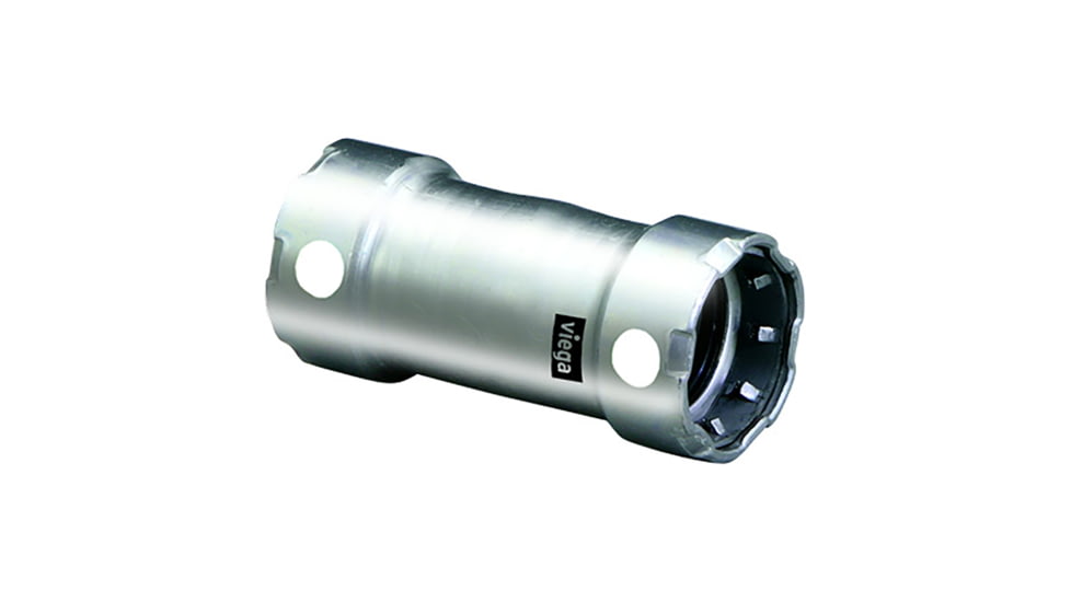 Viega MegaPress 3/4in Stainless Steel 304 Coupling w/o Stop - Double Press Connection - Smart Connect Technology, 95315