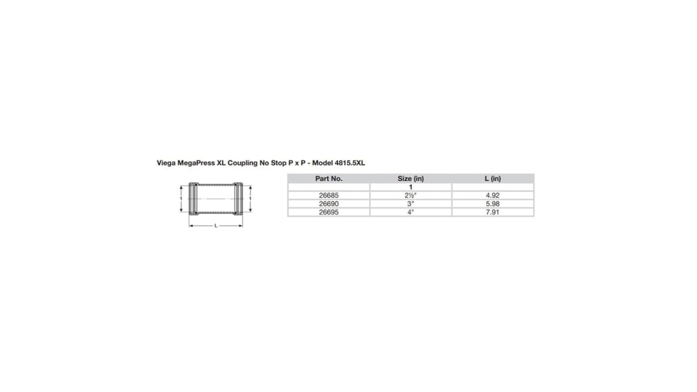 Viega MegaPress XL 2-1/2in Carbon Steel Coupling w/o Stop w/FMK - Double Press Connection - Smart Connect Technology, 26685
