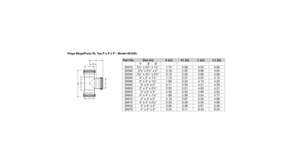 Viega MegaPress XL 3in Carbon Steel Tee w/FKM - Triple Press Connection - Smart Connect Technology, 26565