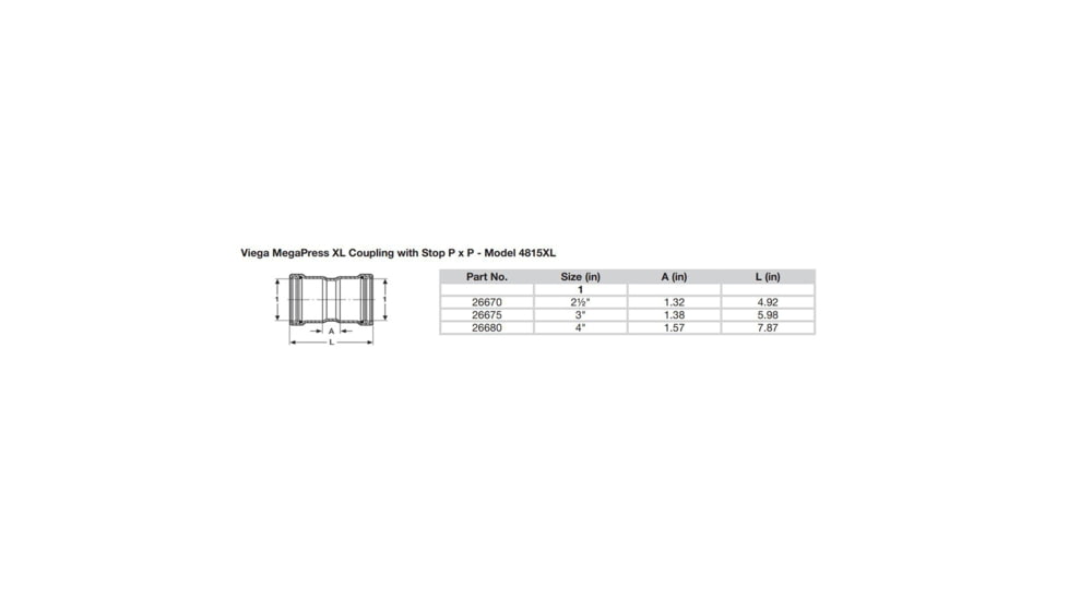 Viega MegaPress XL 4in Carbon Steel Coupling w/Stop w/FMK Double Press Connection - Smart Connect Technology, 26680