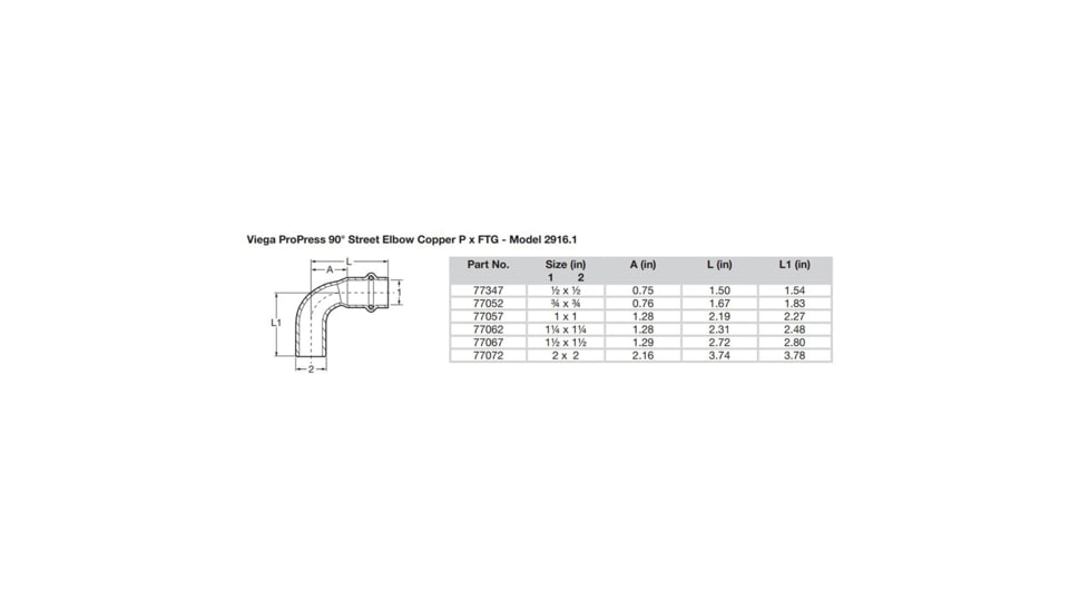 Viega ProPress 1-1/2in - 90 degrees Copper Elbow - Street/Press Connection - Smart Connect Technology, 77067