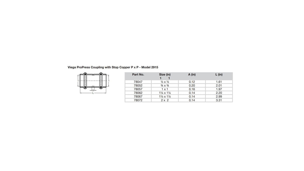 Viega ProPress 1-1/2in Copper Coupling w/Stop - Double Press Connection - Smart Connect Technology, 78067