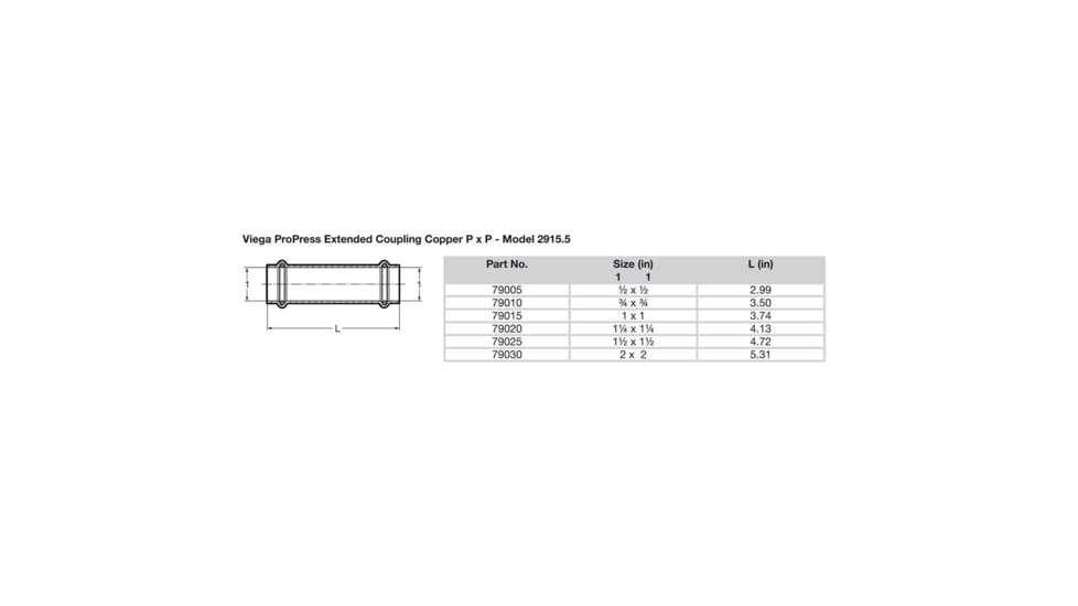 Viega ProPress 1-1/4in Extended Coupling w/o Stop - Double Press Connection - Smart Connect Technology, 79020