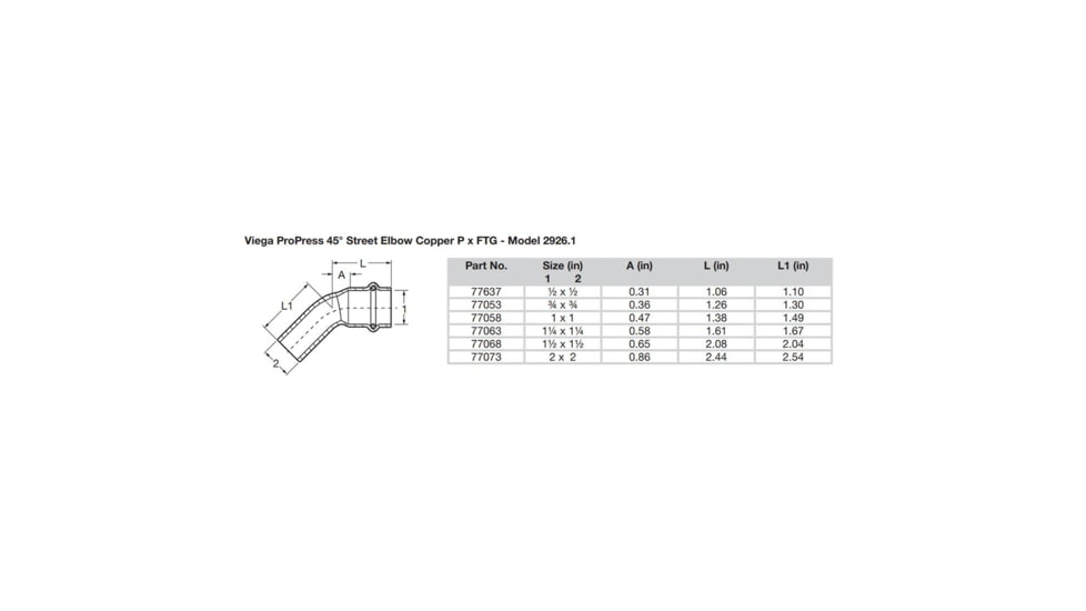 Viega ProPress 1/2in - 45 degrees Copper Elbow - Street/Press Connection, 77637