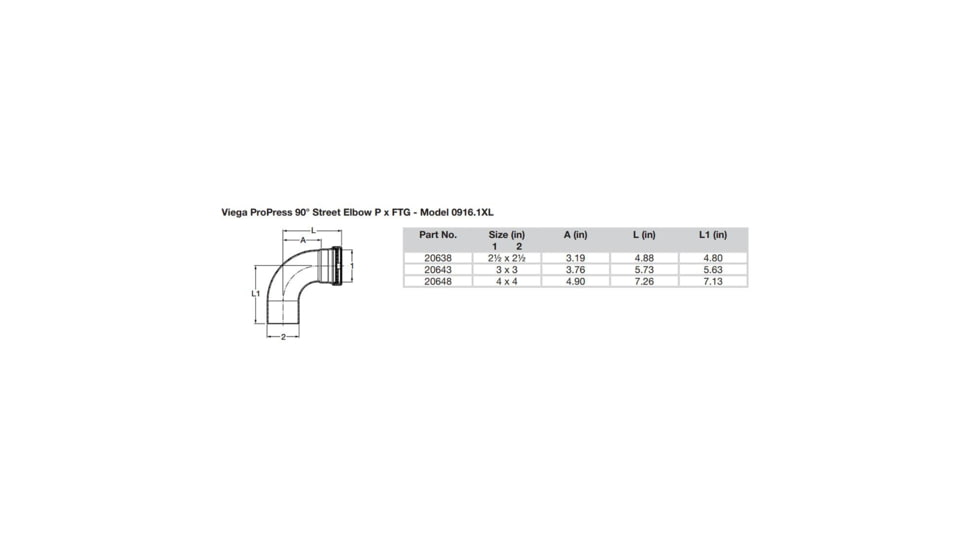 Viega ProPress XL 2-1/2in - 90 degrees Copper Elbow - Street/Press Connection - Smart Connect Technology, 20638