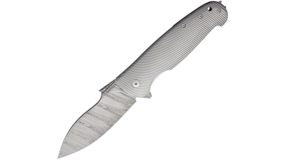 Viper Italo Damascus Folding Knife, Italo Framelock, 5in Closed, 3.75in Damascus Steel Blade, Gray Grooved Titanium Handle, Brown Leather Sheath, Designed By Fabrizio Silvestrelli, VA5944TI