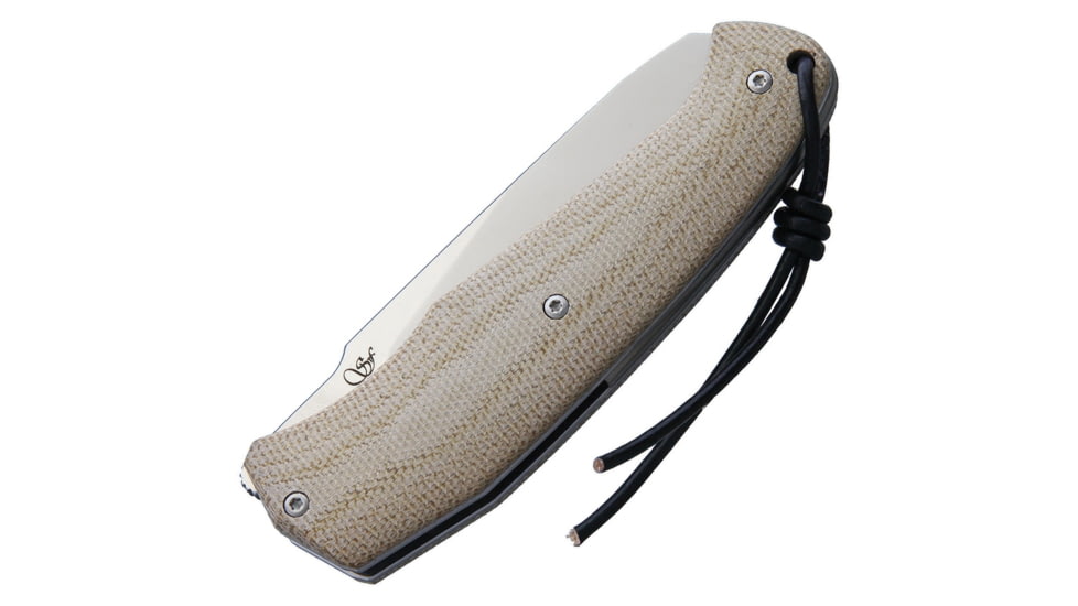 Viper Novis Linerlock Folding Knife, 4in Closed, 3in Satin Bohler M390 SS Blade, Tan Canvas Micarta Handle, Black Leather Pouch, V5972CM