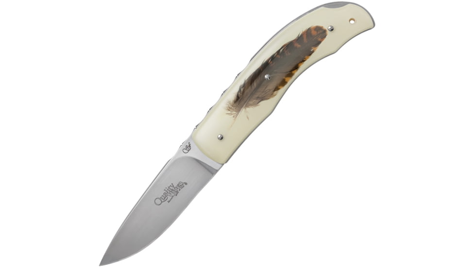 Viper Quality Feather Folding Knife, 3.25in, Bohler N690, Satin Blade, Natural Resin Handle w/ Woodcock Feather Handle Insert, V5500IN-BC