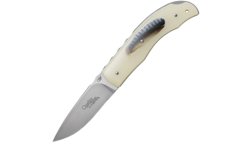 Viper Quality Feather Folding Knife, 3.25in, Bohler N690, Satin Blade, Natural Resin Handle w/ Jay Feather Handle Insert, V5500IN-GH