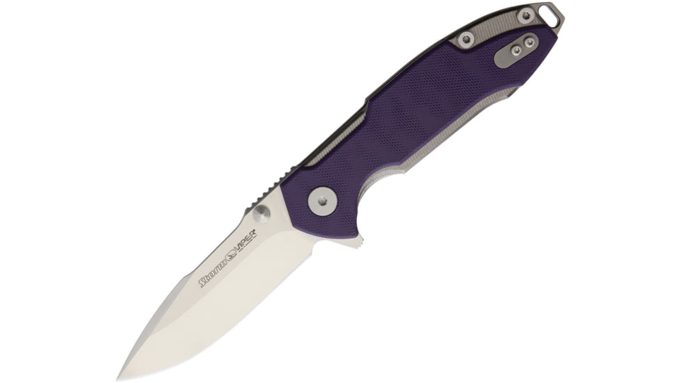 Viper Storm Linerlock Folding Knife, Storm Linerlock, 4.5in Closed, 3in Satin Bohler M390 SS Drop Point, Purple G10 Handle, Thumb Stud, Pocket Clip, Designed By Rick Hinderer, V5954GP