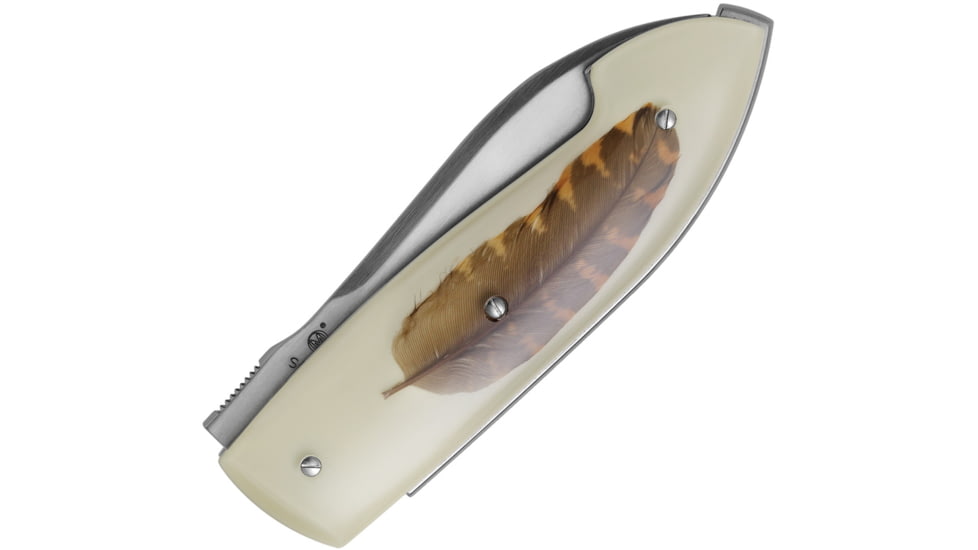 Viper Timeless Feather Folding Knife, 2.75in, Bohler N690, Satin Blade, Natural Resin Handle w/ Woodcock Feather Handle Insert, V5400IN-BC