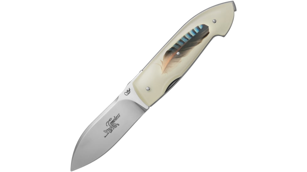 Viper Timeless Feather Folding Knife, 2.75in, Bohler N690, Satin Blade, Natural Resin Handle w/ Jay Feather Handle Insert, V5400IN-GH