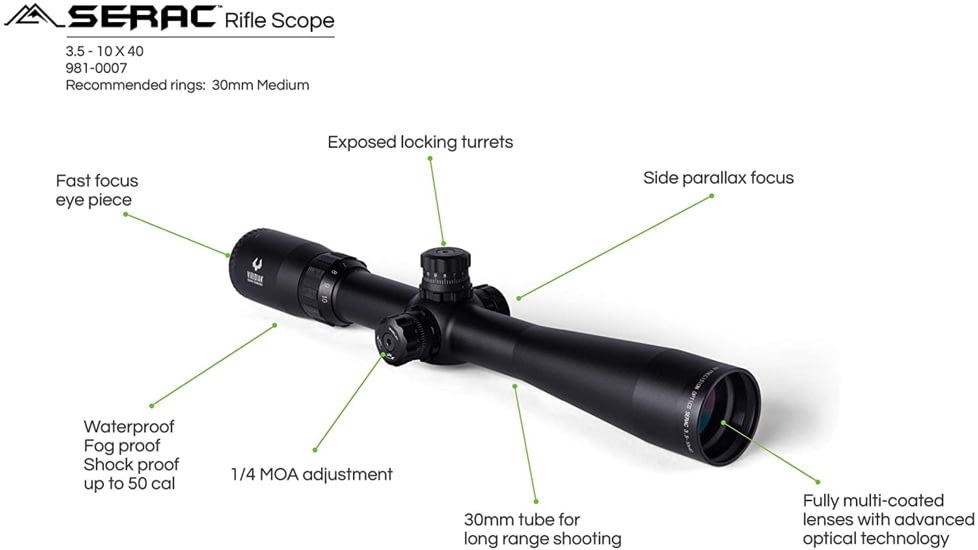 Viridian 9810007 Serac Scope 3.5-10x 40mm Obj 32 Ft @ 100 Yds FOV 30mm Tube Blac 981-0007