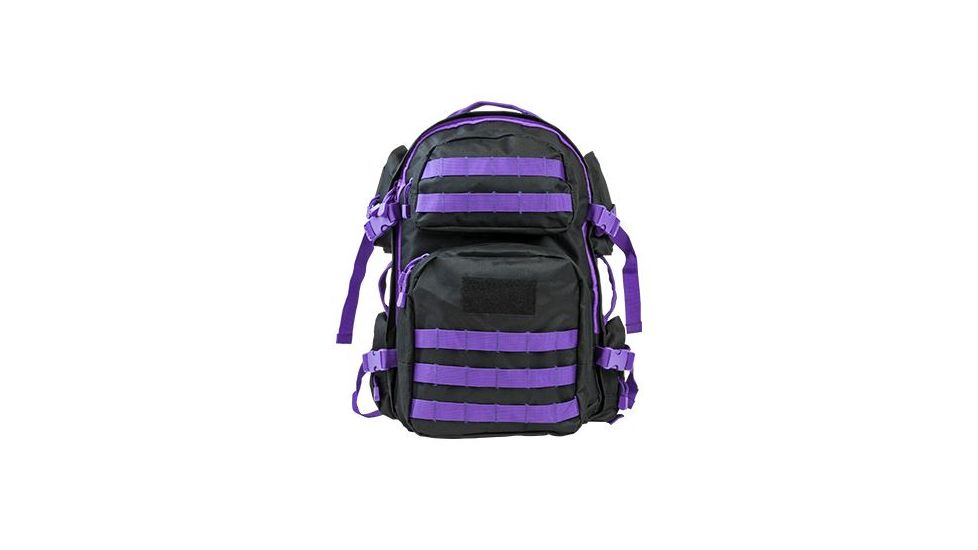 Vism 2911 Series Tactical Backpack with Ballistic Soft Panel-Rectangle Cut 10in X12in, Black w/Purple Trim BSCBPR2911-A