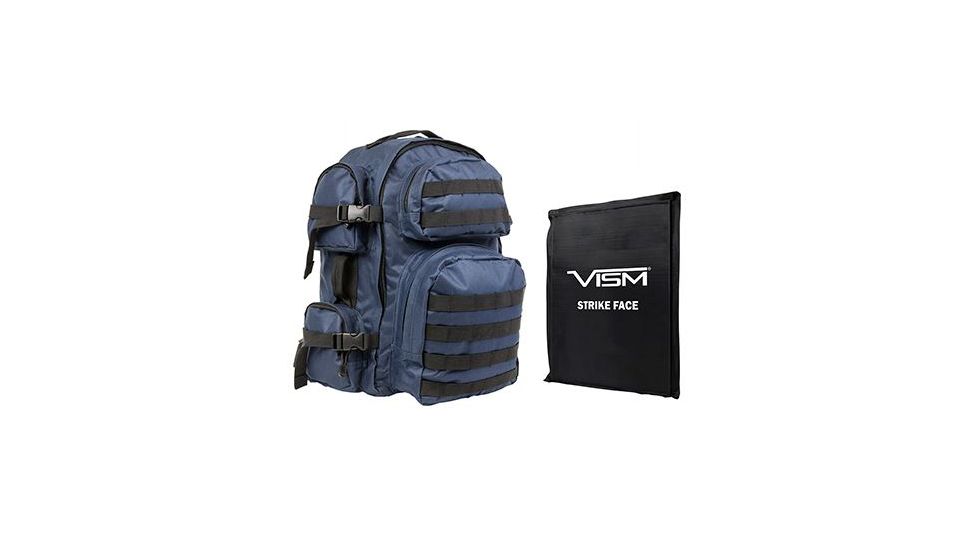 Vism 2911 Series Tactical Backpack with Ballistic Soft Panel-Rectangle Cut 10in X12in, Blue w/Black Trim BSCBL2911-A