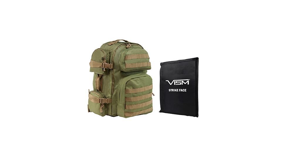Vism 2911 Series Tactical Backpack with Ballistic Soft Panel-Rectangle Cut 10in X12in, Green w/Tan Trim BSCBGT2911-A