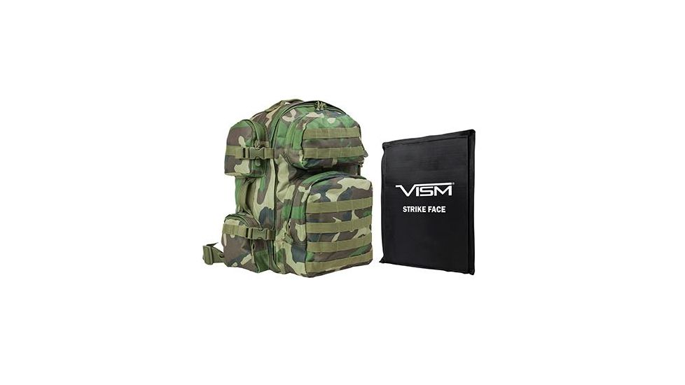 Vism 2911 Series Tactical Backpack with Ballistic Soft Panel-Rectangle Cut 10in X12in, Woodland Camo BSCBWC2911-A
