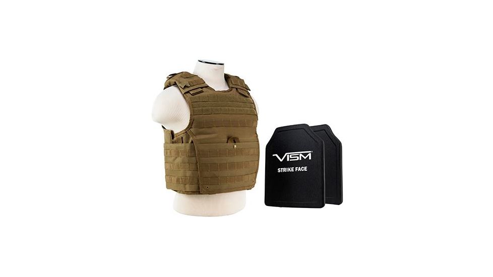 Vism 2963 Series Expert Plate Carrier includes two BPC1012 PE Ballistic Hard Plates, Tan BPCVPCVX2963T-A