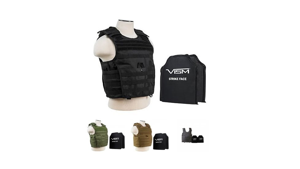 Vism 2963 Series Expert Plate Carrier w/ Two Ballistic Plates, Black, Green, Tan, Urban Grey