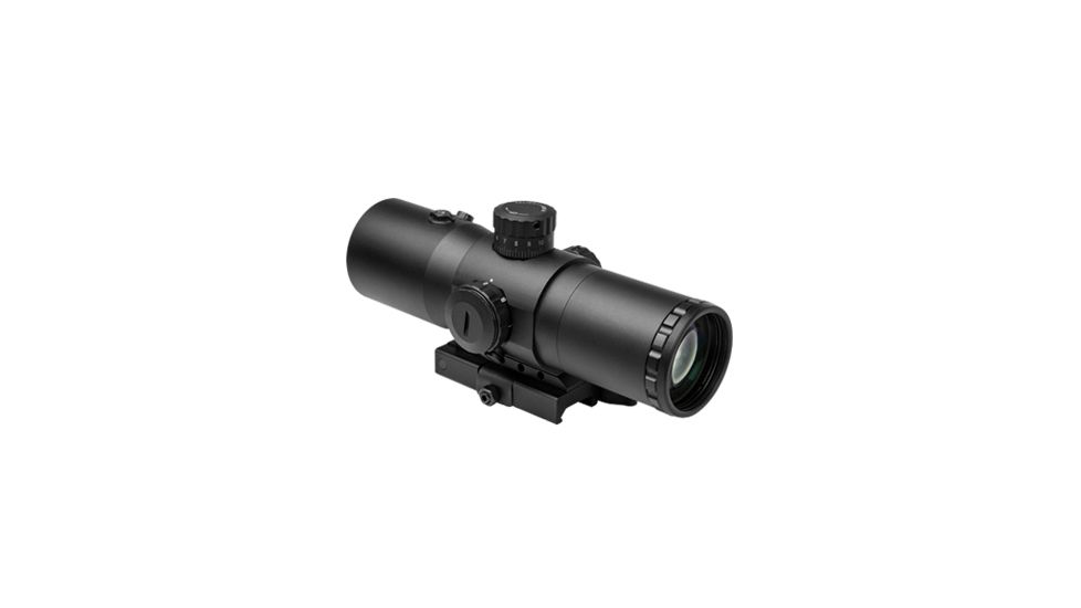 VISM CBT Series 3.5X40 Prismatic Scope/Built In Red Laser/Blue Ill./Mil Dot/Green Lens, BLACK VCBTREM3540G