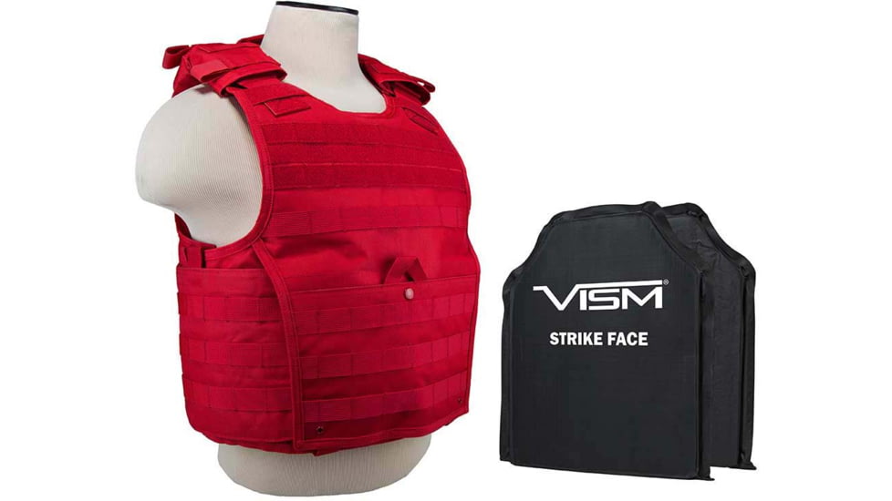 VISM Expert Plate Carrier Vest w/Two 10X12 LVL IIIA Shooters Cut Soft Ballistic Panels, Med - 2XL, Red, BSCVPCVX2963R-A