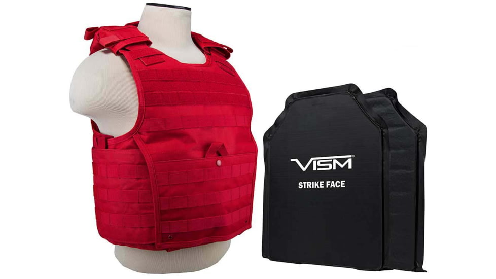 VISM Expert Plate Carrier Vest w/Two 11X14 LVL IIIA Shooters Cut Soft Ballistic Panels, Med-2XL, Red, BSLCVPCVX2963R-A