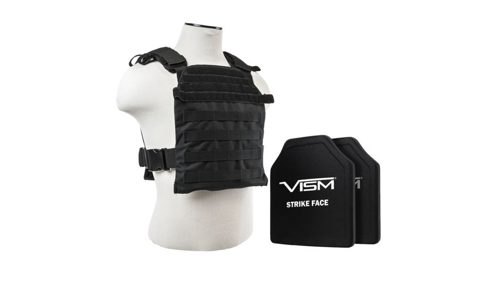 Vism Fast Plate Carrier w/2 10x12in Level III and PE Shooters Cut Hard Ballistic Plates, Black BPCVPCF2995B-A