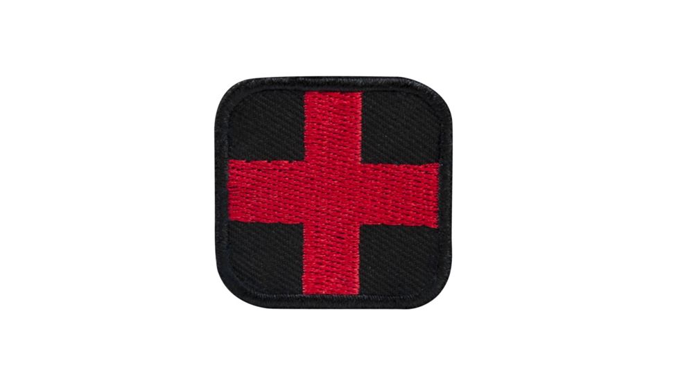 Vism First Aid Patch 1.5x1.5, Hook Fastener Backing, Black/Red, CVPAID