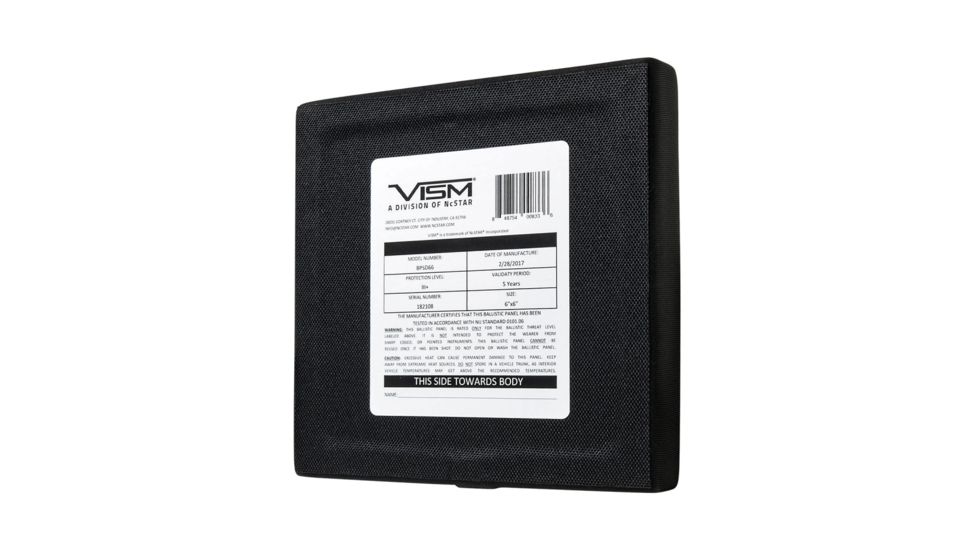 Vism Hard Side Ballistic Plate, Black, 6 in x 6 in, Black BPSD66
