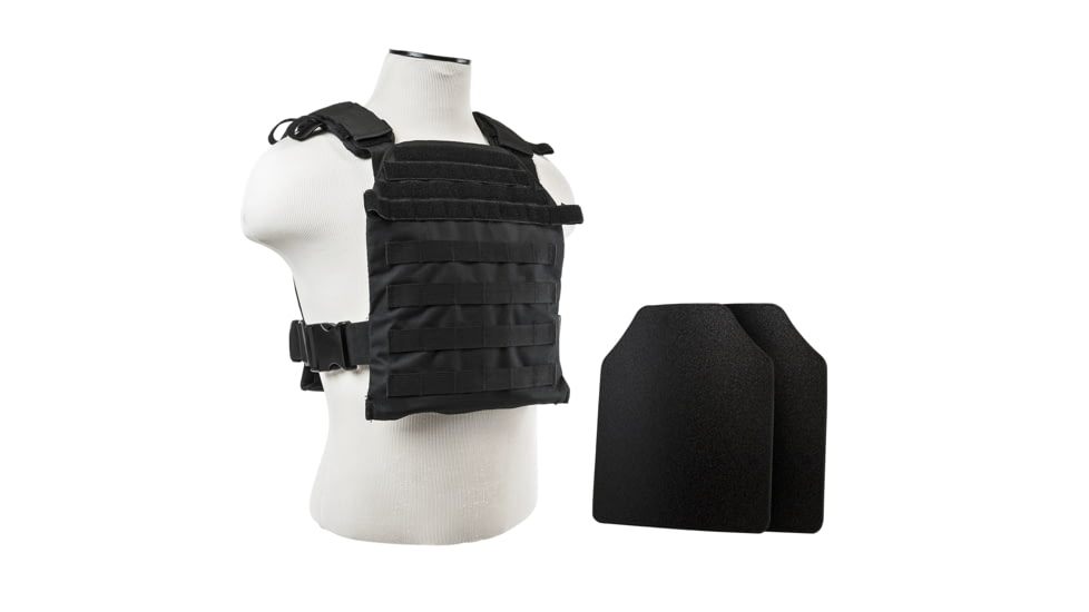 VISM Large Fast Plate Carrier w/UHMWPE Curved 11x14'' Level IIIA Shooters Cut 2X Hard Ballistic Plates, Black, BUCLCVPCFL2995B-A