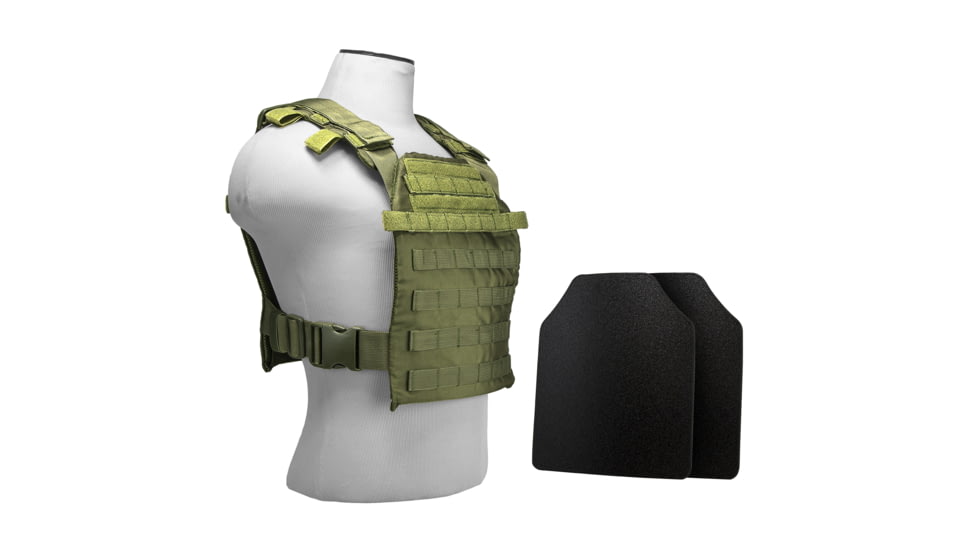 VISM Large Fast Plate Carrier w/UHMWPE Curved 11x14'' Level IIIA Shooters Cut 2X Hard Ballistic Plates, Green, BUCLCVPCFL2995G-A