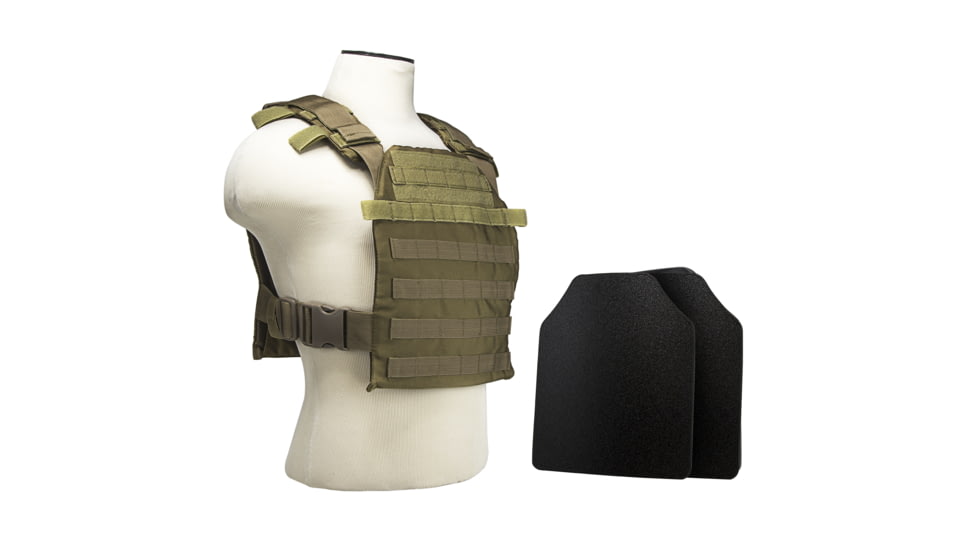 VISM Large Fast Plate Carrier w/UHMWPE Curved 11x14'' Level IIIA Shooters Cut 2X Hard Ballistic Plates, Tan, BUCLCVPCFL2995T-A