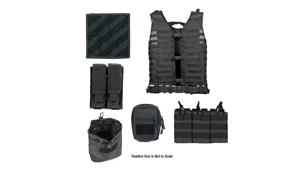 Zombie Rezurrection Kit, Black - with Vest, MOLLE Panel, 4 Pouches