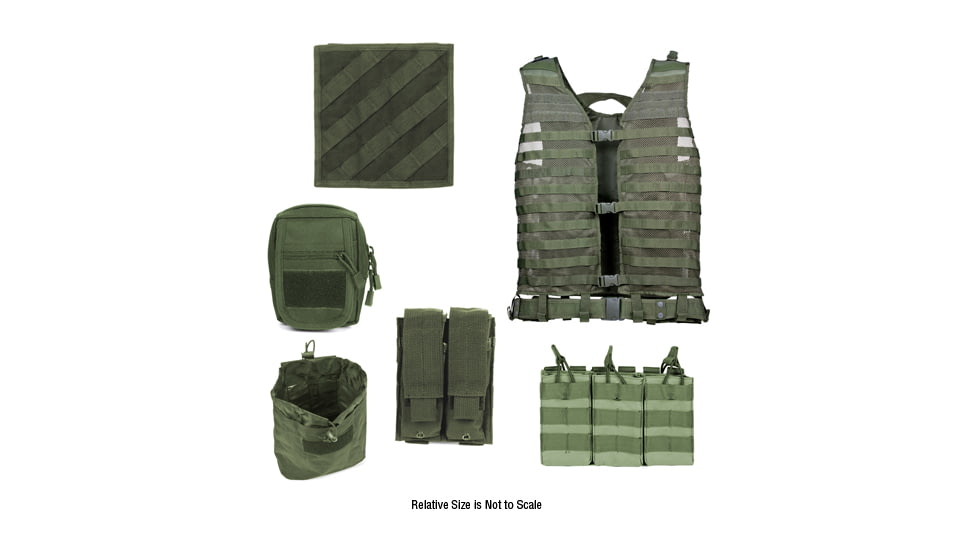 Zombie Rezurrection Kit, Green - with Vest, MOLLE Panel, 4 Pouches