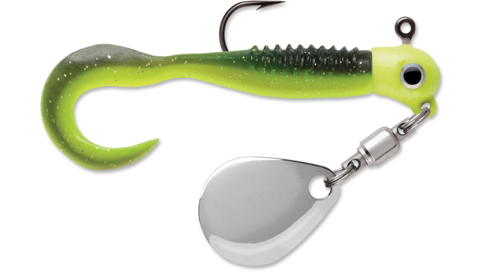VMC Curl Tail Spin Jig, Black Chartreuse Glow, 1/16oz, CTSJ116BLKCHG