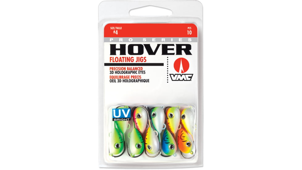 VMC Hover Jig, Floating Jig Head, #4 Size, #2 Hook Assorted UV Colors, 10 Pk, HVJ#4UVK