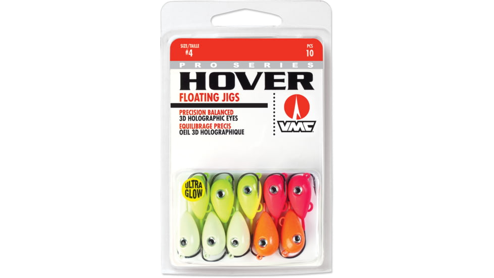 VMC Hover Jig, Floating Jig Head, #4 Size, #2 Hook, Glow Kit Assorted Glow Colors, 10 Pk, HVJ#4GK