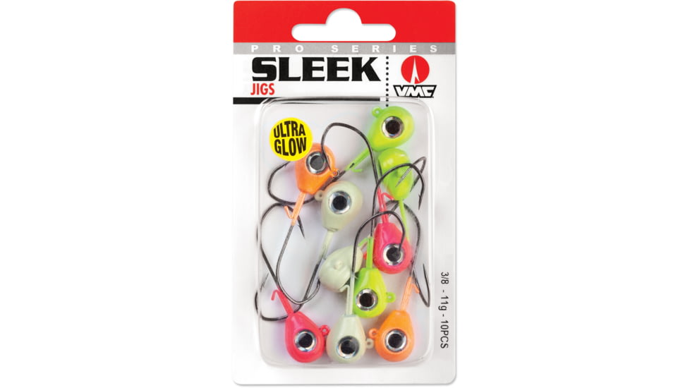 VMC Sleek Jig Glow Kit 1/4oz, Number 2/0 Hooks, 10 Assorted Glow Colours, SLJ14GK