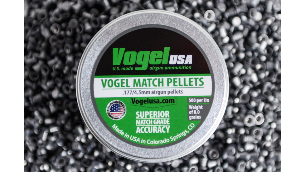 Vogel LG Match .177 Cal Pellets, .53 Gram, Green Tin, 4.50 Head, 500 count, Silver, .177 wadcutter green tin-45
