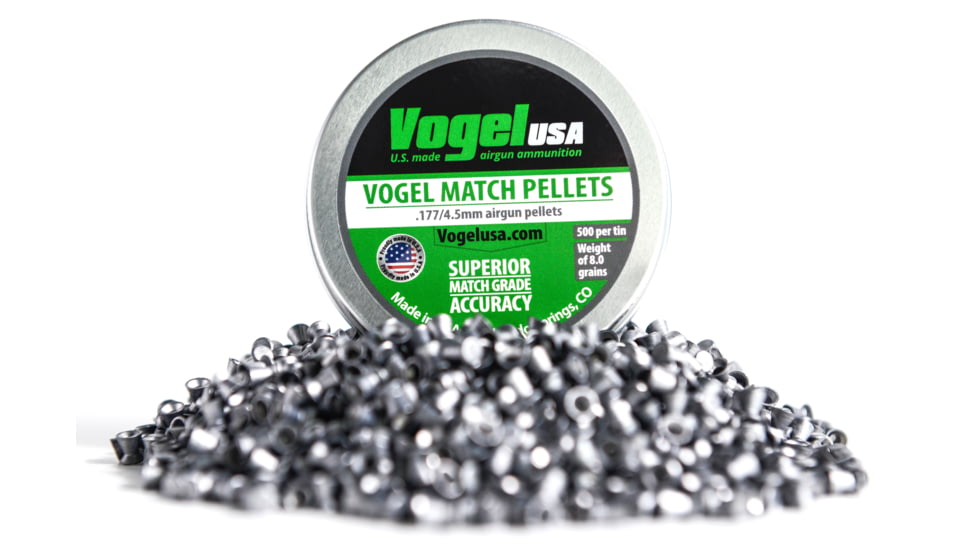 Vogel LG Match .177 Cal Pellets, .53 Gram, Green Tin, 4.50 Head, 500 count, Silver, .177 wadcutter green tin-45