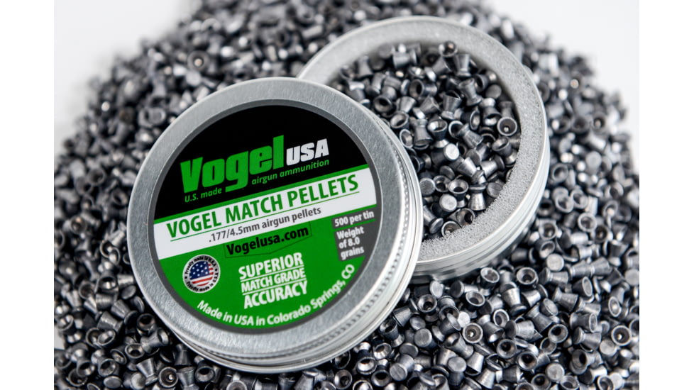 Vogel LG Match .177 Cal Pellets, .53 Gram, Green Tin, 4.50 Head, 500 count, Silver, .177 wadcutter green tin-45