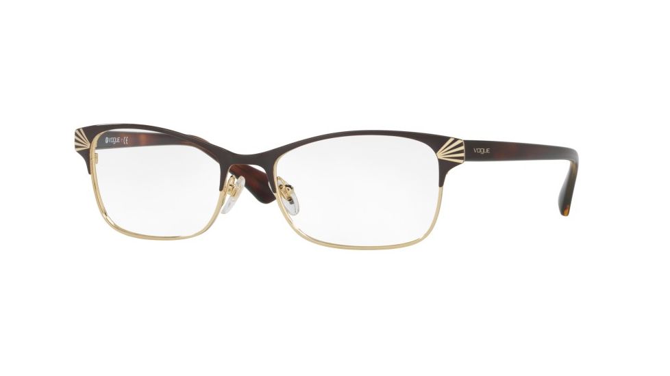 Vogue VO4009 Single Vision Prescription Eyeglasses 997-52 - Brown/Pale Gold Frame